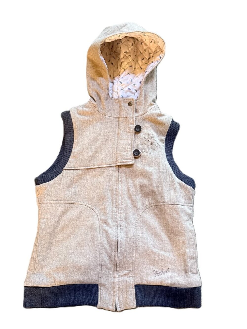 Woolrich Wool Blend Full Zip Hooded Vest Women's Large Oatmeal Heather Lined